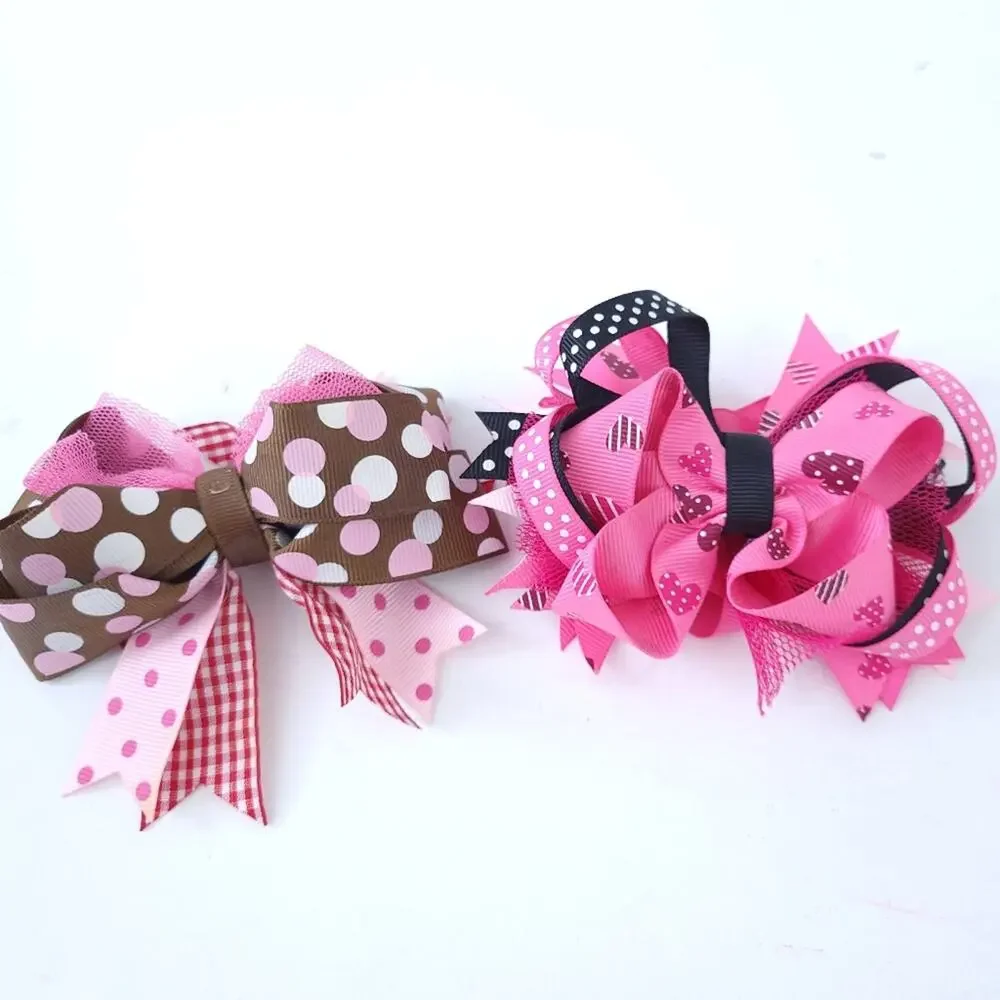 Lot 2 Valentine's Day Toddler Little Girls Hairbows, Pink, Cute!
